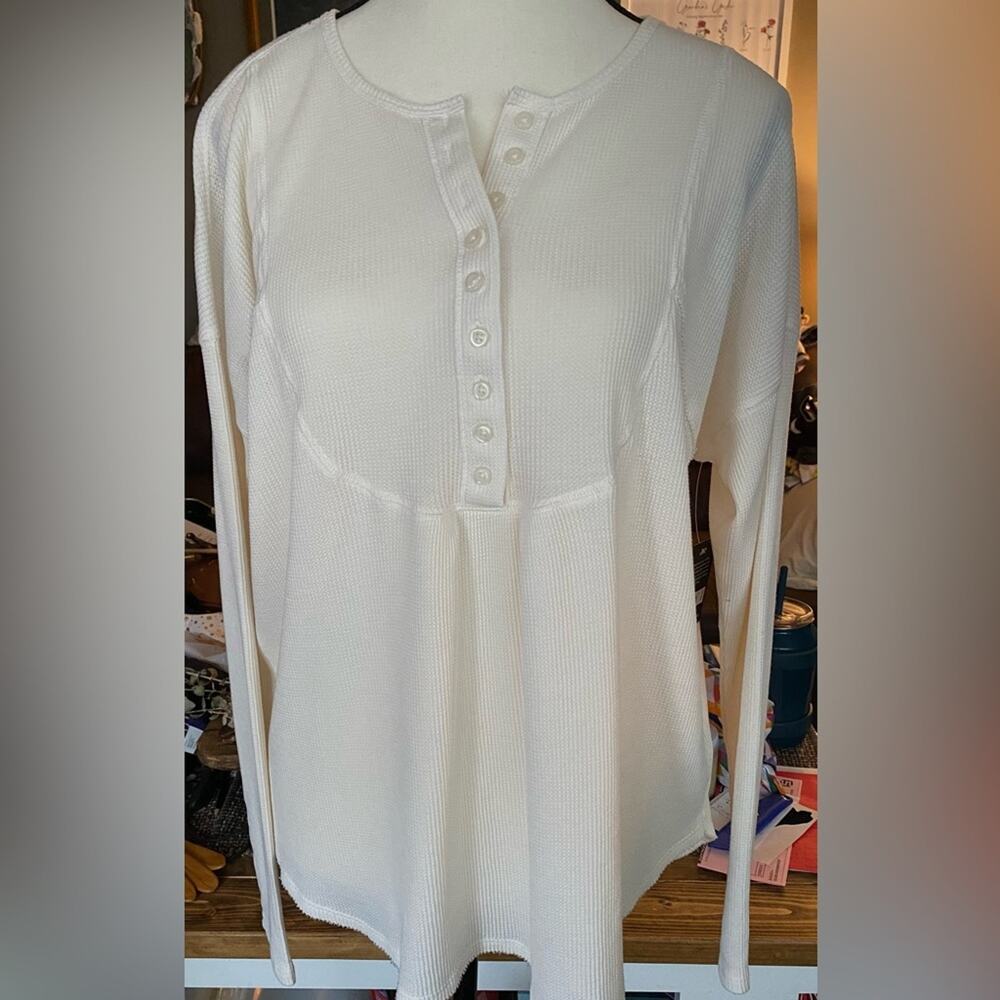 NWT Lucky Brand Waffle Knit Button down panel front lightweight LS Size M